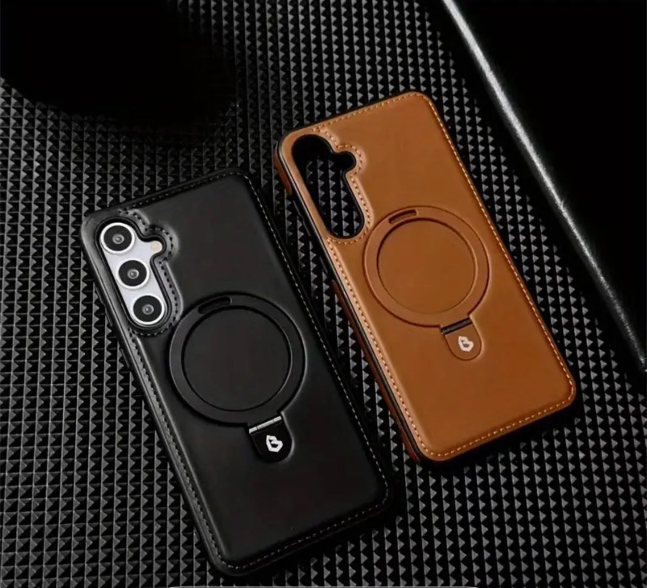 📱 Coque iPhone cuir MagSafe avec support anneau 360°