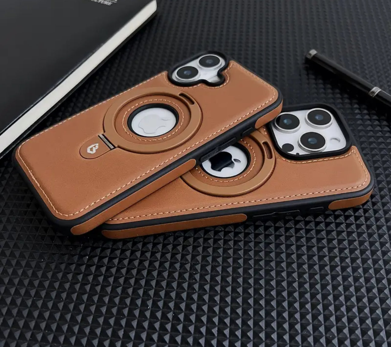 📱 Coque iPhone cuir MagSafe avec support anneau 360°