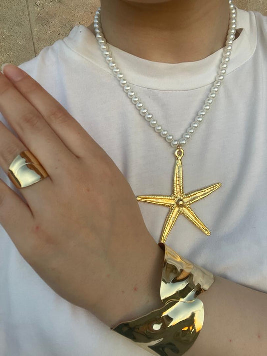 Collier étoile de mer grand forma double face avec des perles de culture ⭐️