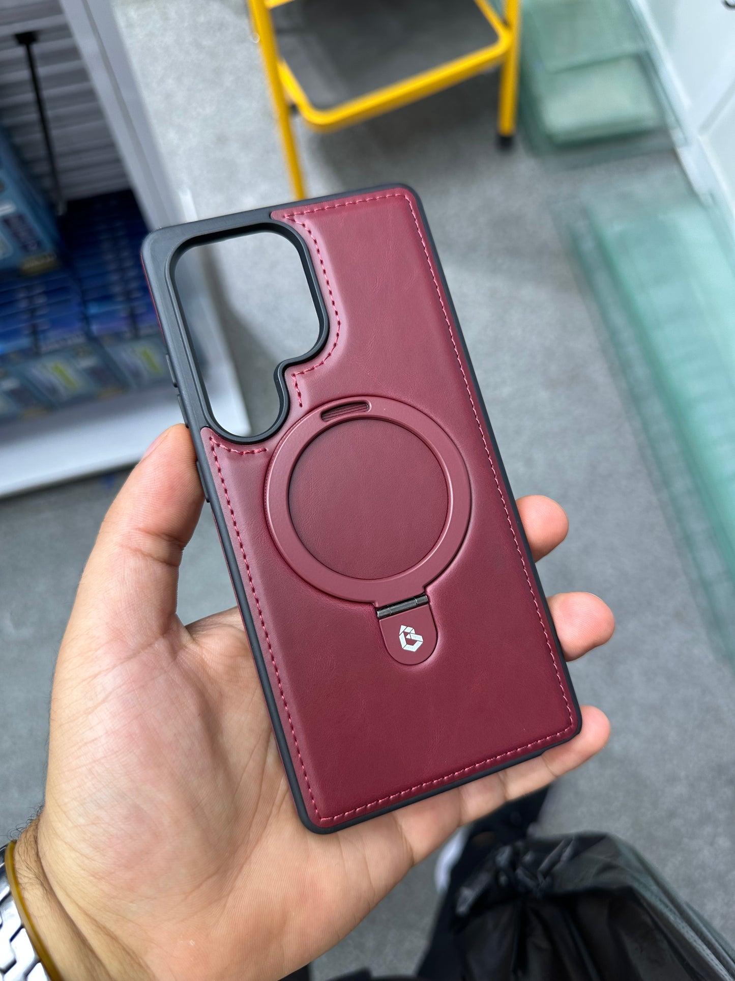 📱 Coque iPhone cuir MagSafe avec support anneau 360°