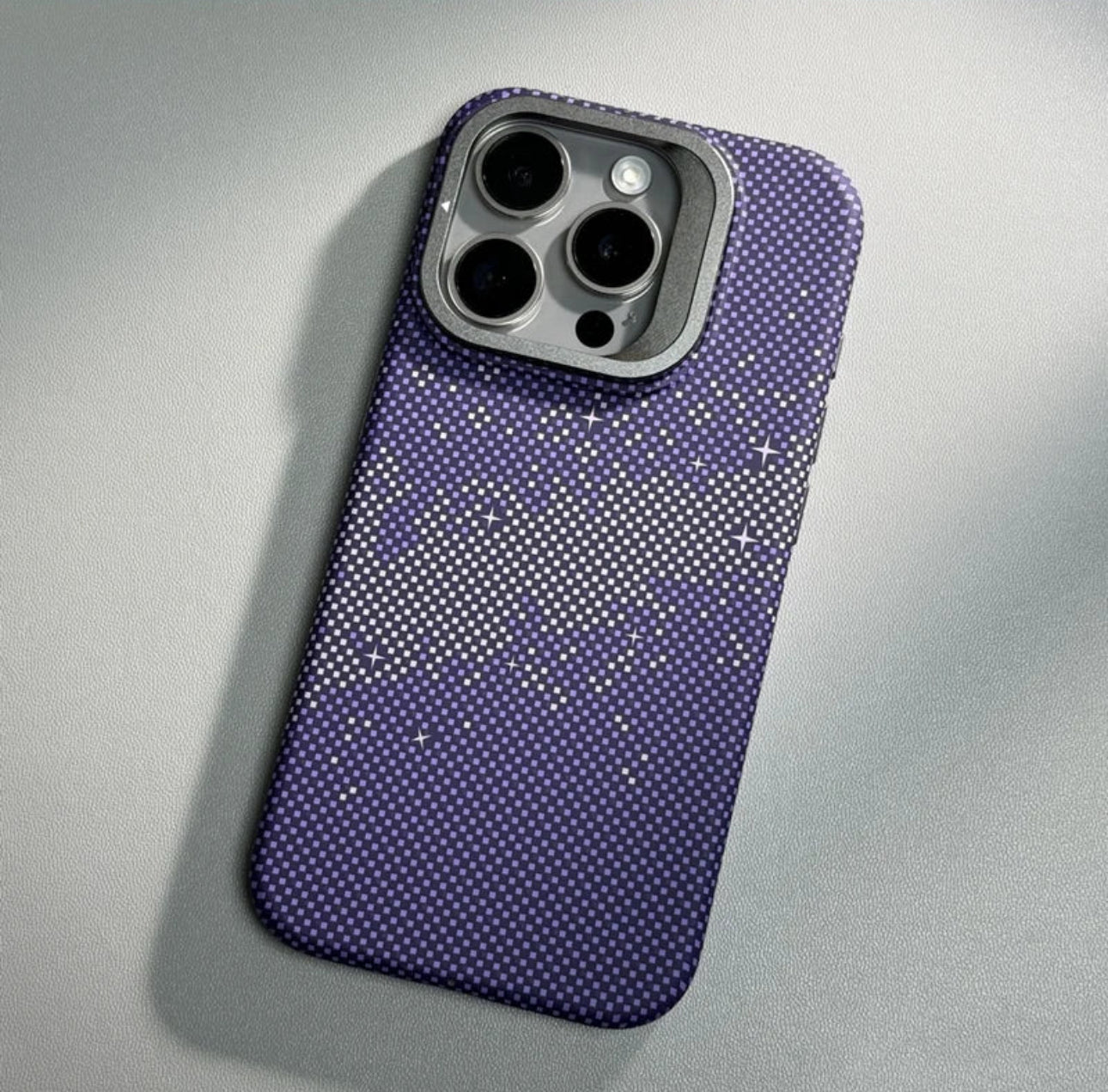 Coque MagSafe avec support d'objectif en alliage, chargement sans fil, Pixels Bergame, coque arrière rigide, iPhone 15 pro max/14Pro Max