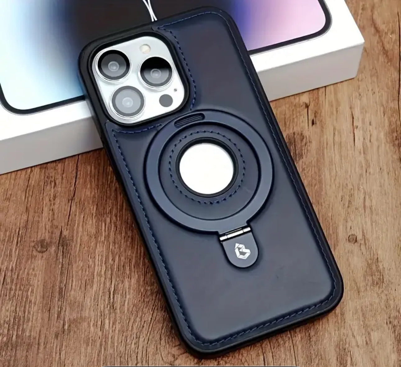 📱 Coque iPhone cuir MagSafe avec support anneau 360°