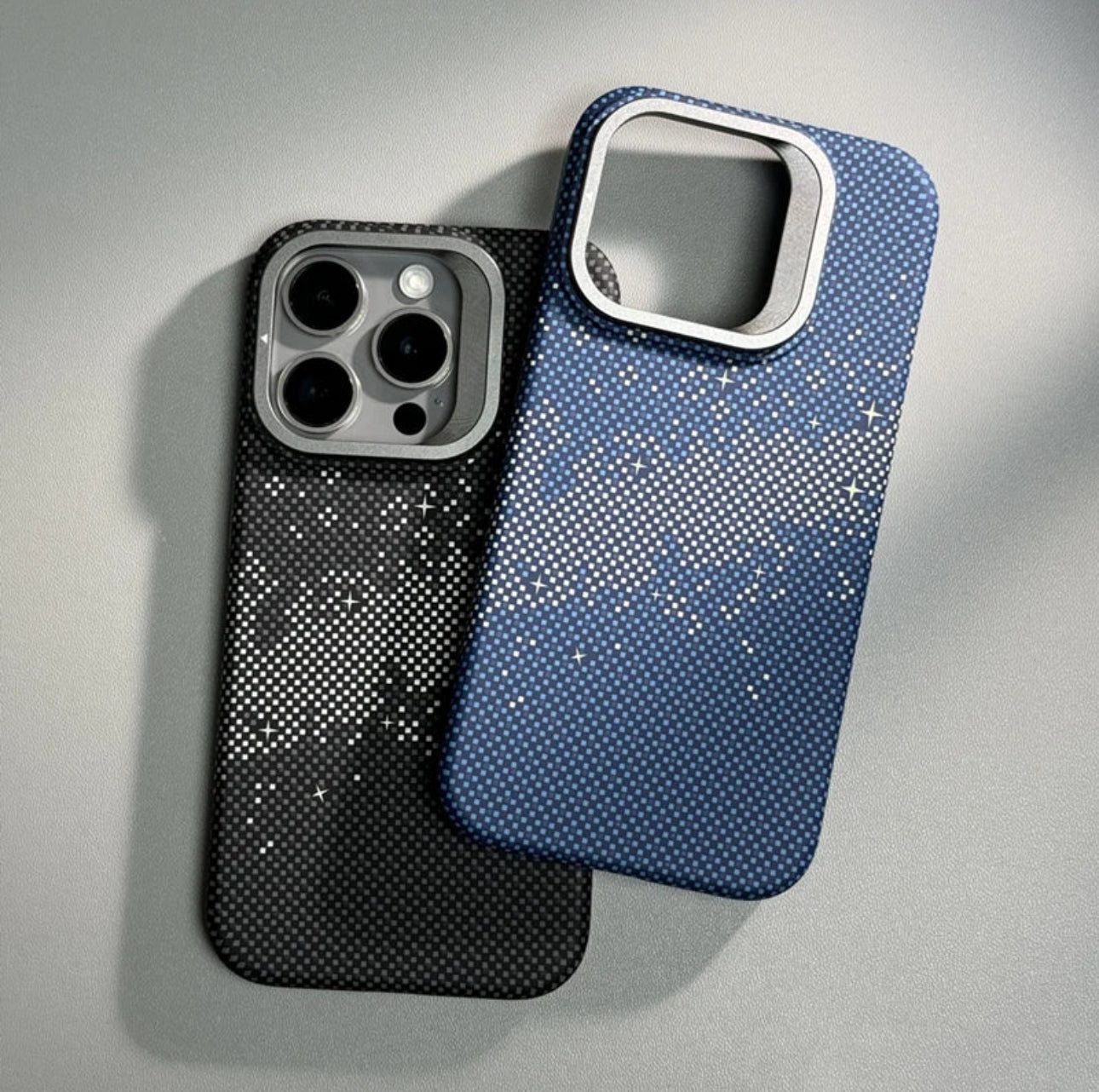 Coque MagSafe avec support d'objectif en alliage, chargement sans fil, Pixels Bergame, coque arrière rigide, iPhone 15 pro max/14Pro Max