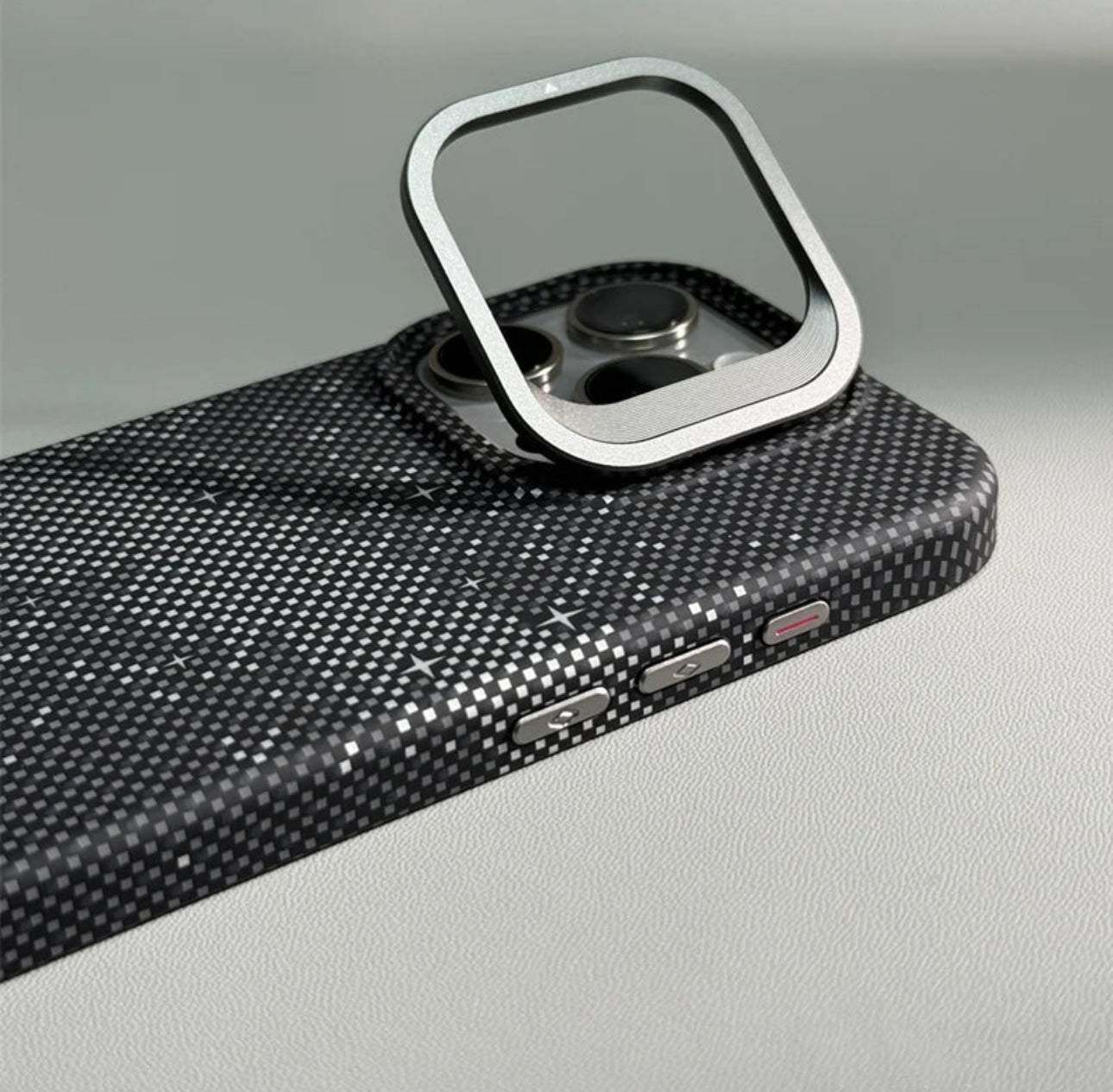 Coque MagSafe avec support d'objectif en alliage, chargement sans fil, Pixels Bergame, coque arrière rigide, iPhone 15 pro max/14Pro Max