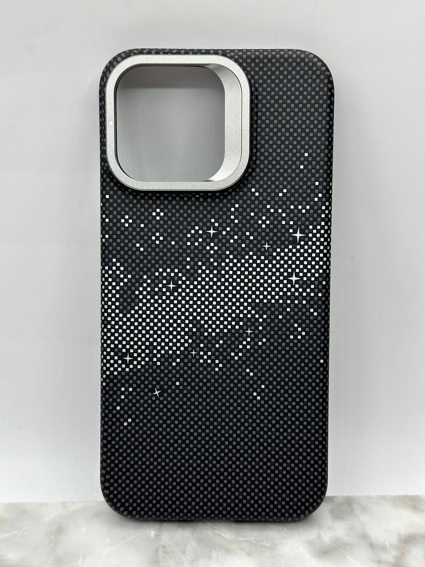 Coque MagSafe avec support d'objectif en alliage, chargement sans fil, Pixels Bergame, coque arrière rigide, iPhone 15 pro max/14Pro Max
