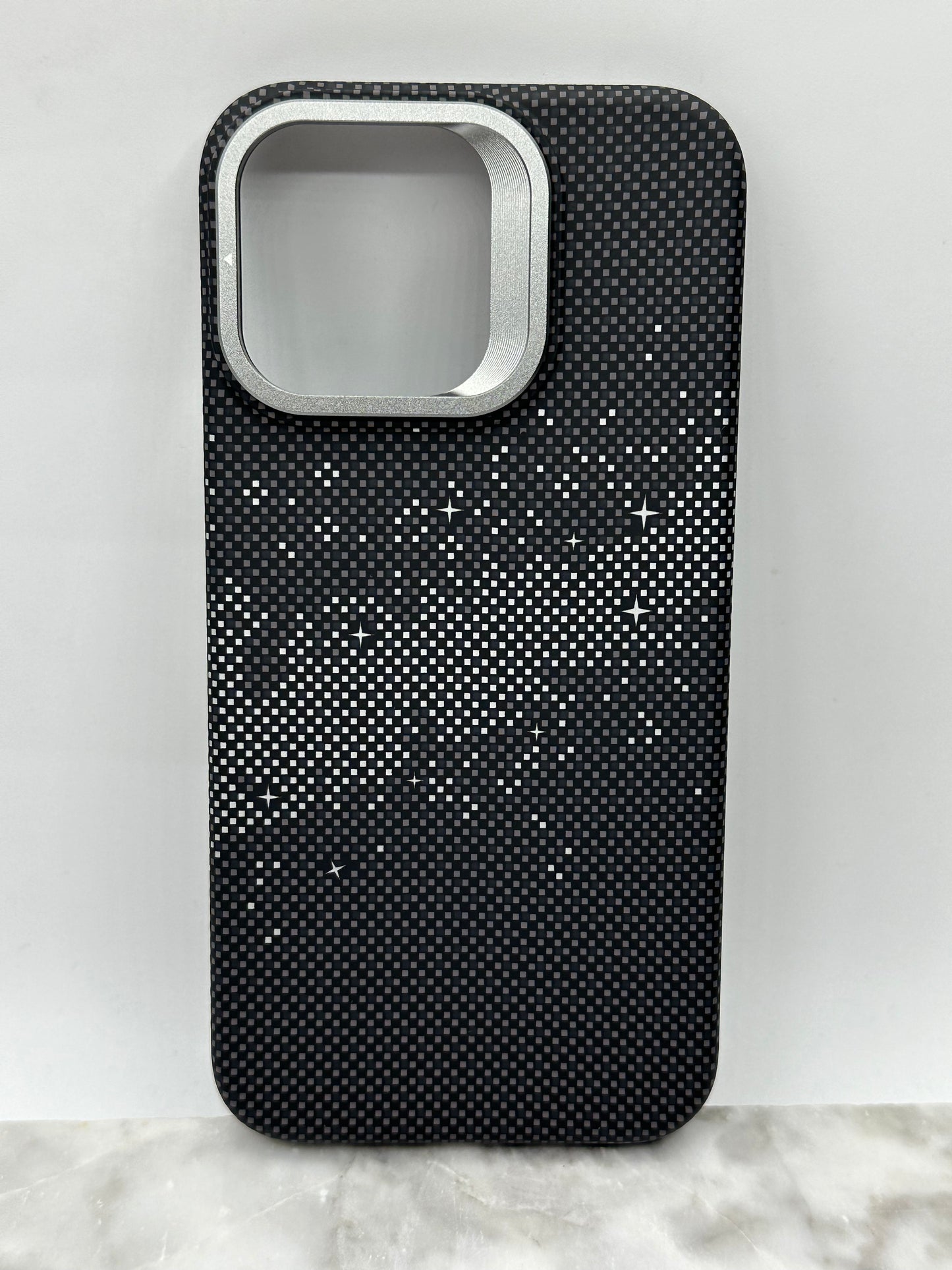 Coque MagSafe avec support d'objectif en alliage, chargement sans fil, Pixels Bergame, coque arrière rigide, iPhone 15 pro max/14Pro Max