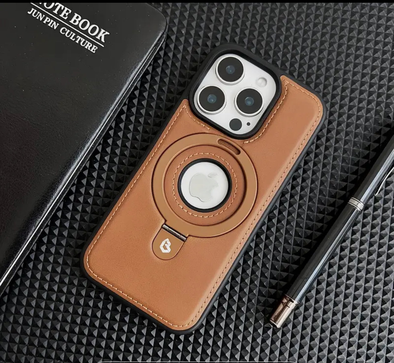 📱 Coque iPhone cuir MagSafe avec support anneau 360°
