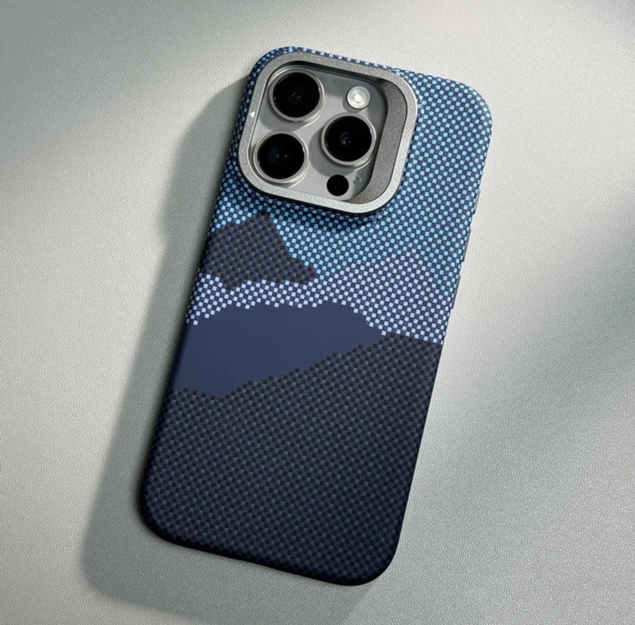Coque MagSafe avec support d'objectif en alliage, chargement sans fil, Pixels Bergame, coque arrière rigide, iPhone 15 pro max/14Pro Max