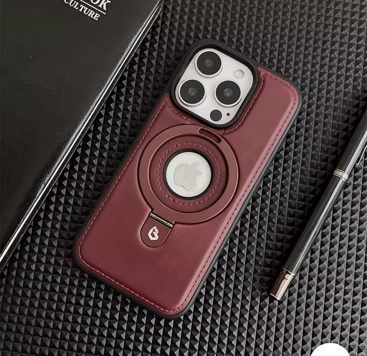 📱 Coque iPhone cuir MagSafe avec support anneau 360°