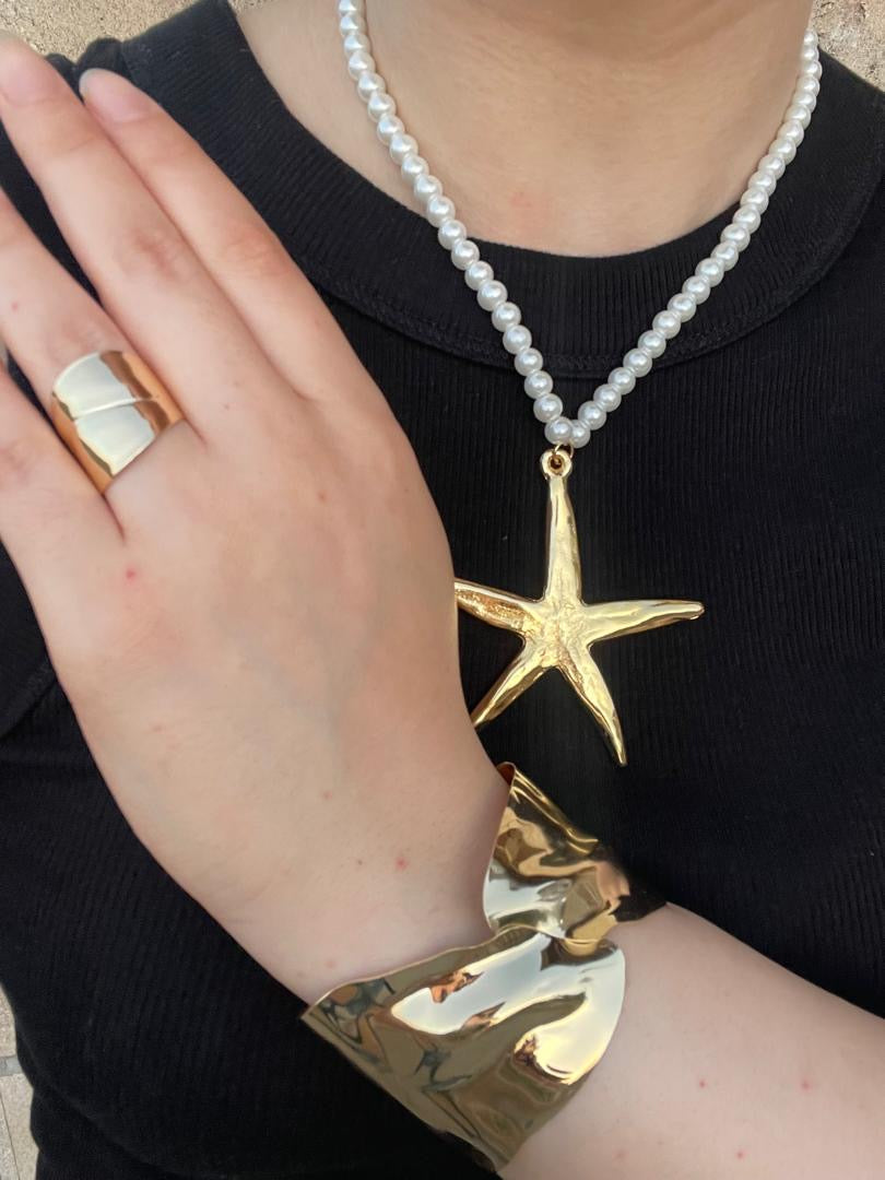 Collier étoile de mer grand forma double face avec des perles de culture ⭐️